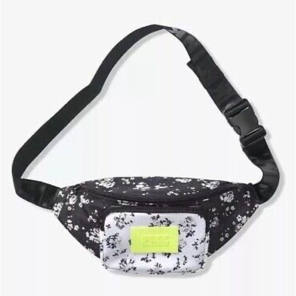 NWOT PINK Victoria’s Secret Floral Belt Bag, Black/White/Yellow - Picture 2 of 3